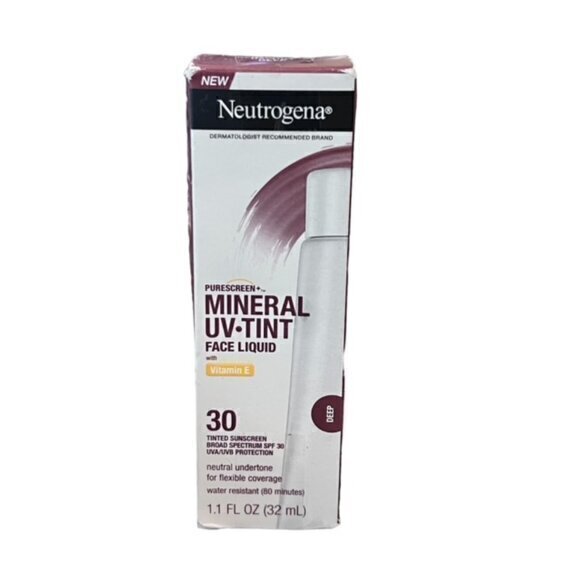 Neutrogena Mineral UV Tint Face Liquid SPF 30 Sunscreen DEEP 1.1oz NEW Vitamin E - Picture 1 of 6
